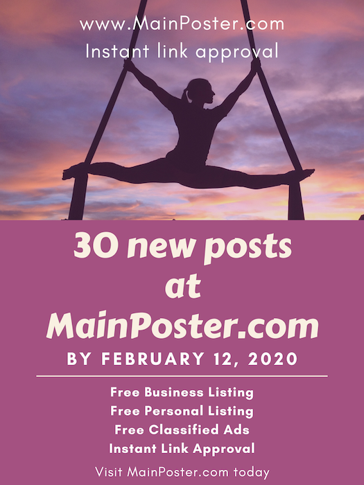 30 new posts at mainposter.com by February 12, 2020, free online directory, free classifieds, instant link approval, free Business Listing, free Personal Listing, free Ad Board, free linkbuilding, add link instantly