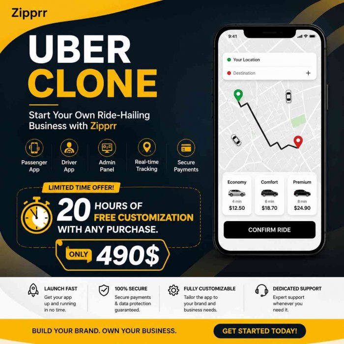 Zipprr Uber Clone $490 — Complete Ride-Hailing Ecosystem With Payment Integration