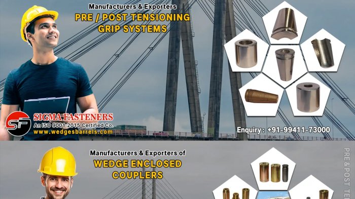 Post Tensioning wedges and barrels, pre stressed anchor grip system, anchor heads plates manufacturers exporters in India UAE Spain Oman Bangladesh South Africa Kuwait