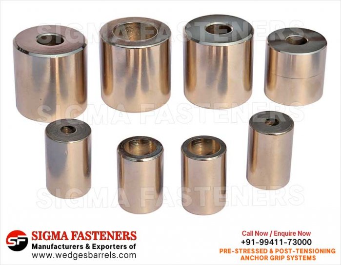 Post Tensioning wedges and barrels, pre stressed anchor grip system, anchor heads plates manufacturers exporters in India UAE Spain Oman Bangladesh South Africa Kuwait